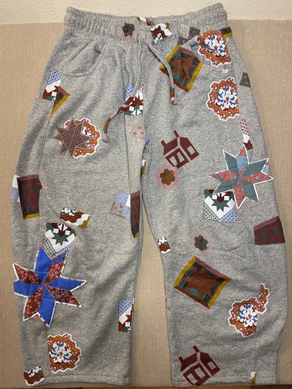 Out From Under Essential Patchwork Graphic Barrel Leg Sweatpant | Size Large - Picture 5 of 11